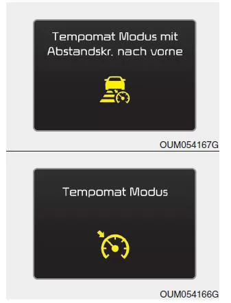 Wechsel in die Tempomat-Betriebsart