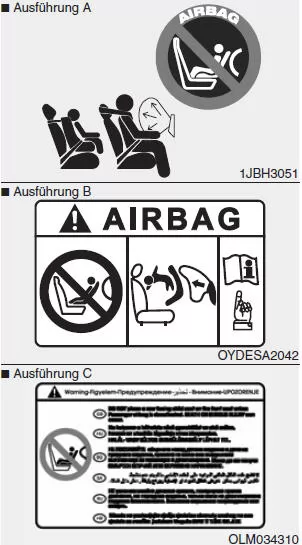 Platzieren Sie keine Kinderrückhaltesysteme auf dem Beifahrersitz
