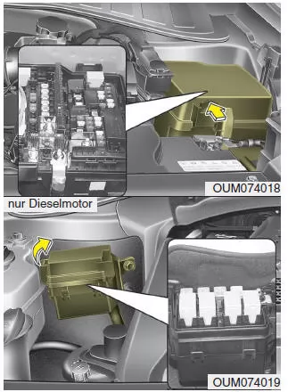 Sicherungen ersetzen (Motorraum)
