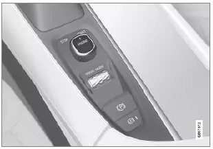 Startschalter auf der Tunnelkonsole