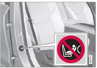 Aufkleber an der Türsäule auf Beifahrerseite. Der Aufkleber ist zu sehen, wenn die Beifahrertür geöffnet wird