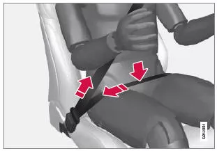 Der Beckengurt muss niedrig anliegen (d. h., er darf nicht über dem Bauch liegen).