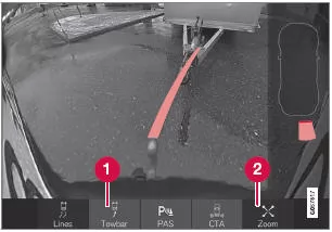 Anhängerkupplung mit Hilfslinie.