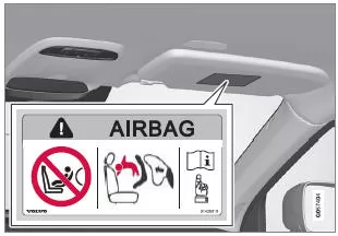 Aufkleber auf der Sonnenblende des Beifahrers.