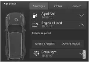 Gespeicherte Meldungen und verfügbare Optionen in der App Fzg.-Status