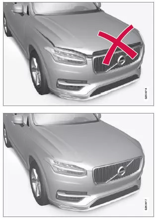 Die Motorhaube ist vollständig geschlossen