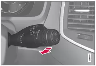 Waschfunktion, rechter Lenkradhebel.