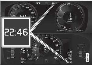Lage der Uhr auf dem 12- bzw. 8-Zoll-Fahrerdisplay.